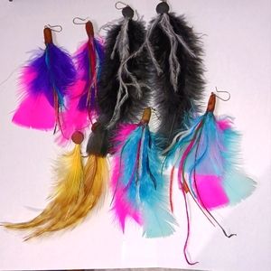 Feather earrings color variety $8ea. Or 4 for$25